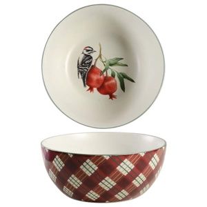 LENOX Medium Round Bowl Winter Greetings Tartan Plaid